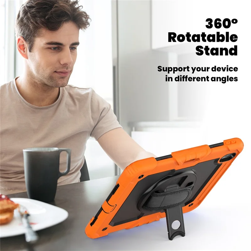 For iPad Air 11 (2025) / (2024) Case Rotating Kickstand PC+Silicone Tablet Cover with Screen Film / Shoulder Strap - Orange
