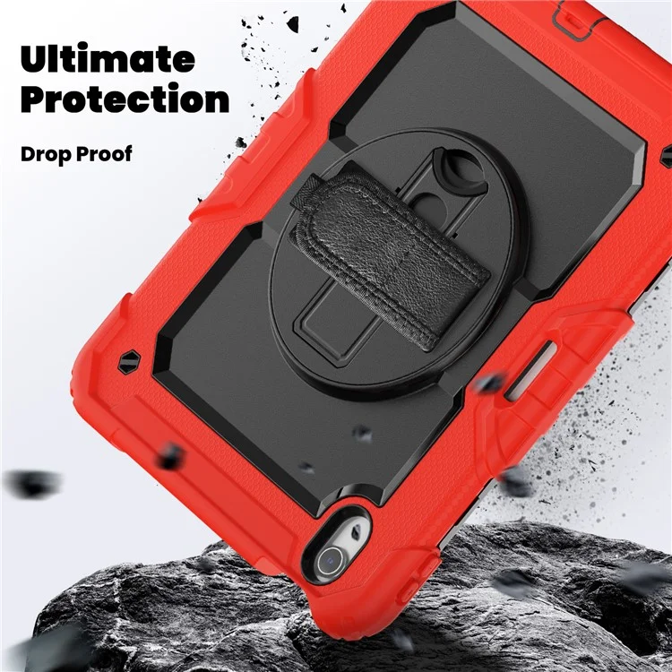 Per iPad Air 11 (2024) Custodia Rotante Kickstand PC+Silicone Custodia Tablet con Pellicola Schermo / Cinghia per Spalla - Rosso