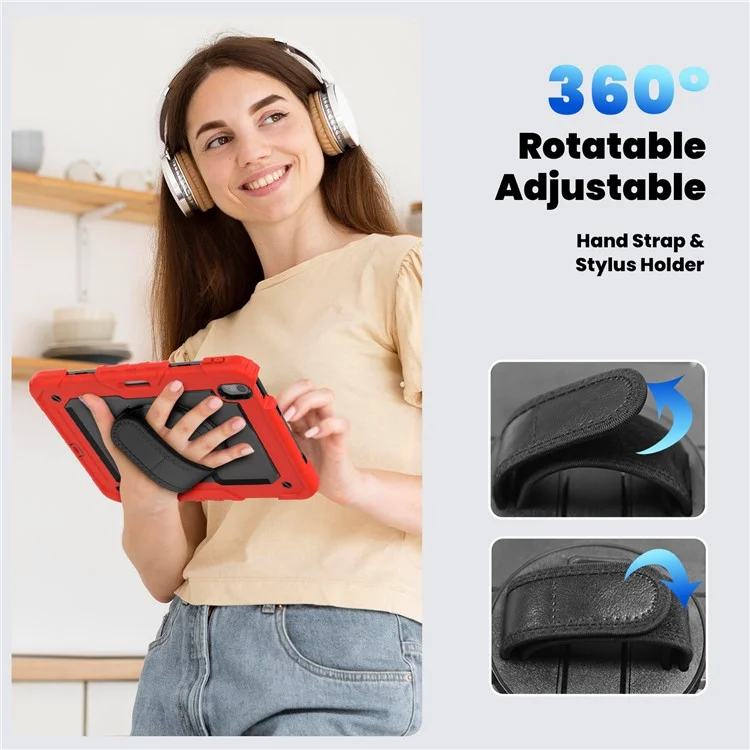 Per iPad Air 11 (2024) Custodia Rotante Kickstand PC+Silicone Custodia Tablet con Pellicola Schermo / Cinghia per Spalla - Rosso