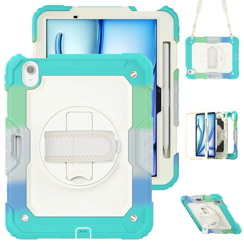 For iPad Air 11 (2025) / (2024) Case with Screen Protector Kickstand PC+Silicone Tablet Cover - Colorful Baby Blue