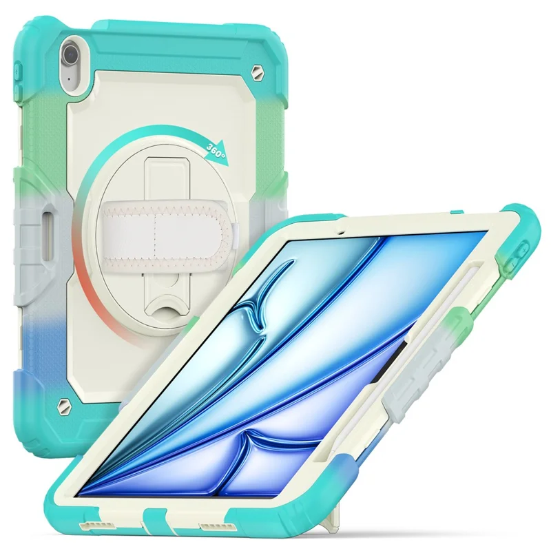 For iPad Air 11 (2025) / (2024) Case with Screen Protector Kickstand PC+Silicone Tablet Cover - Colorful Baby Blue