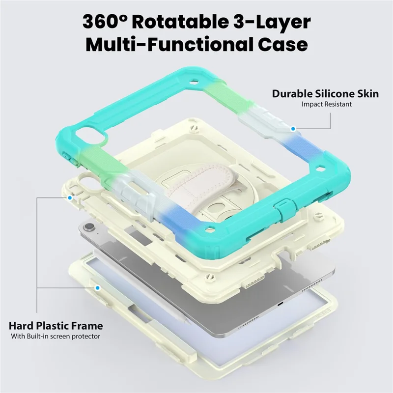 For iPad Air 11 (2025) / (2024) Case with Screen Protector Kickstand PC+Silicone Tablet Cover - Colorful Baby Blue