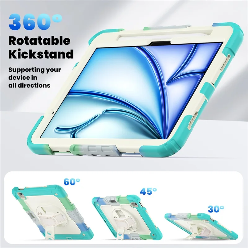 For iPad Air 11 (2025) / (2024) Case with Screen Protector Kickstand PC+Silicone Tablet Cover - Colorful Baby Blue