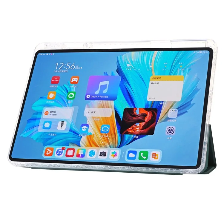 Para Huawei MatePad 11.5 S Case Tri-Fold Stand PU Leather+TPU+Clear Acrylic Tablet Cover - Blackish Green