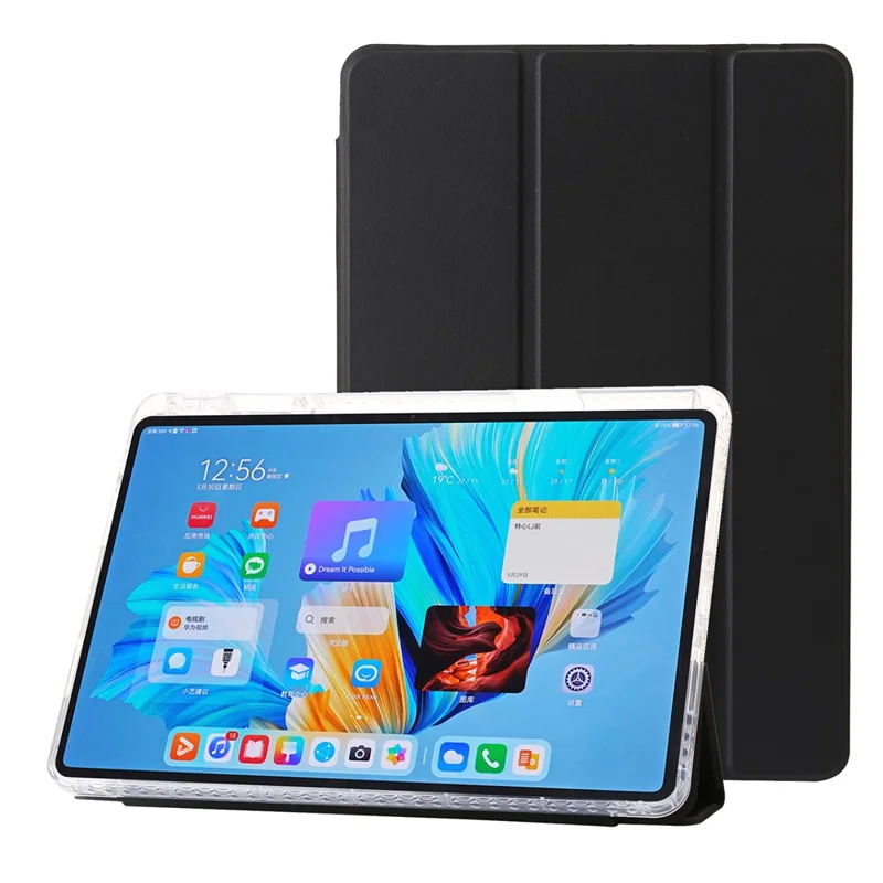 Obudowa do Huawei MatePad 11.5 S (2025) / MatePad 11.5 S, trójwarstwowa podpórka, pokrowiec na tablet z wysokiej jakości skóry PU, TPU i przezroczystego akrylu - Czarny