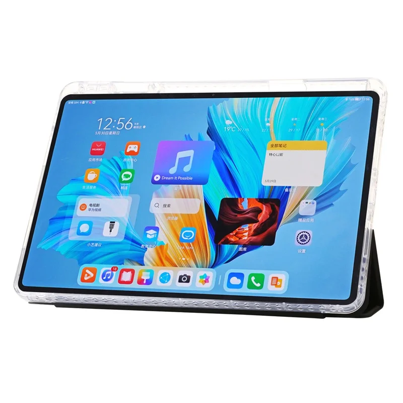 Obudowa do Huawei MatePad 11.5 S (2025) / MatePad 11.5 S, trójwarstwowa podpórka, pokrowiec na tablet z wysokiej jakości skóry PU, TPU i przezroczystego akrylu - Czarny