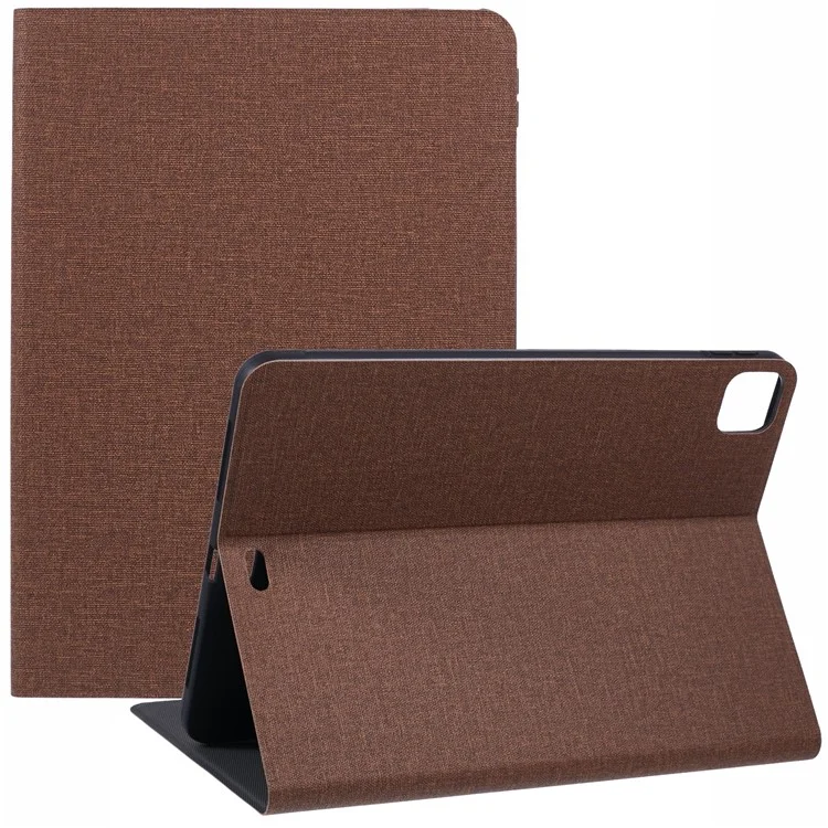 X-LEVEL Série Canvas pour iPad Air 11 (2024) Étui Texture Toile Protection Intégrale Housse de Tablette en Cuir - Marron