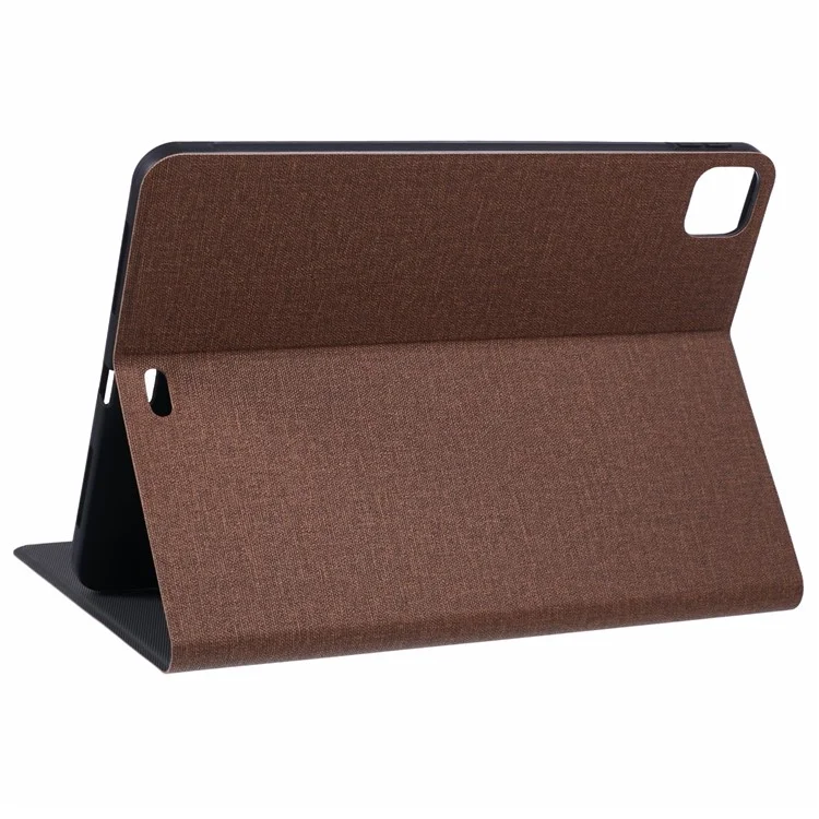 X-LEVEL Série Canvas pour iPad Air 11 (2024) Étui Texture Toile Protection Intégrale Housse de Tablette en Cuir - Marron