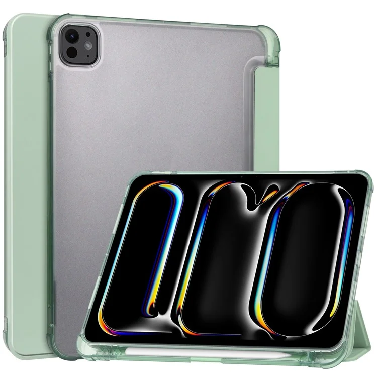 Per iPad Pro 11 (2024) Custodia in pelle Tri-fold Stand Tablet Cover con supporto per matita - Verde