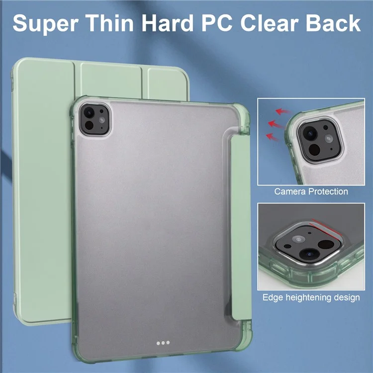 Per iPad Pro 11 (2024) Custodia in pelle Tri-fold Stand Tablet Cover con supporto per matita - Verde