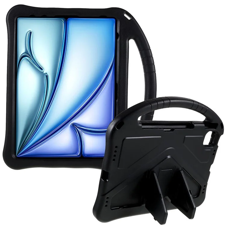 For iPad Air 11 (2025) / (2024) Case Kids EVA Shockproof Tablet Cover with Kickstand Handle - Black