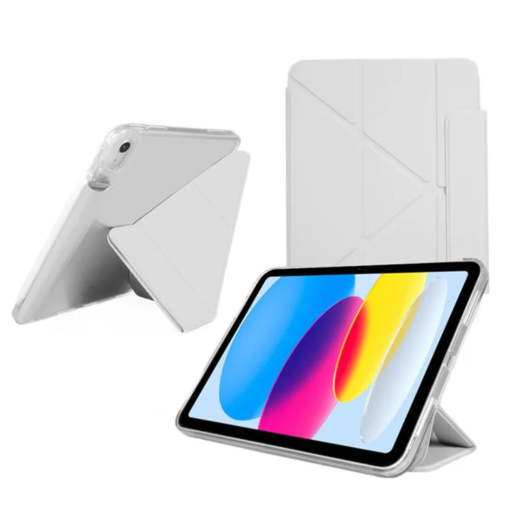 Чехол для iPad Air 11 (2024) Origami Stand PU Leather Clear Back Tablet Cover с держателем для карандаша - серый
