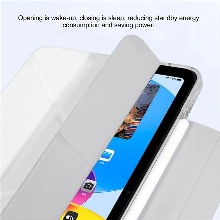 Чехол для iPad Air 11 (2024) Origami Stand PU Leather Clear Back Tablet Cover с держателем для карандаша - серый