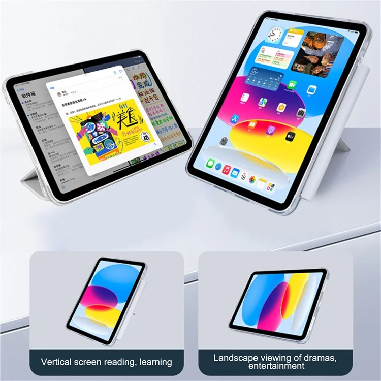 Чехол для iPad Air 11 (2024) Origami Stand PU Leather Clear Back Tablet Cover с держателем для карандаша - серый