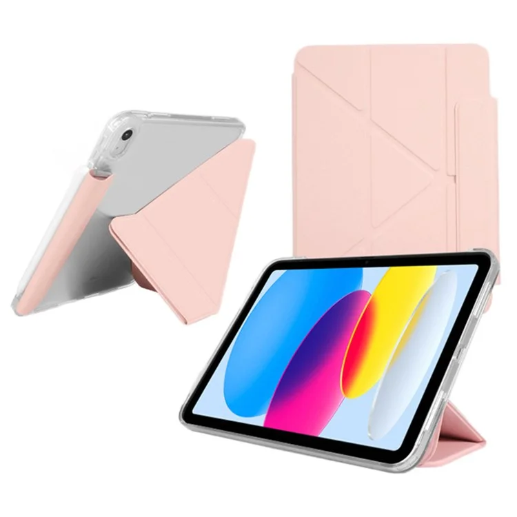 Para Capa do iPad Air 11 (2024) Origami Stand PU Leather Clear Back Tablet Cover com Suporte para Lápis - Rosa