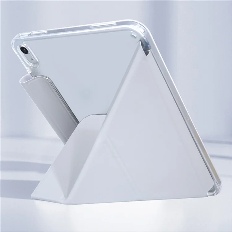 Para Capa do iPad Air 11 (2024) Origami Stand PU Leather Clear Back Tablet Cover com Suporte para Lápis - Rosa