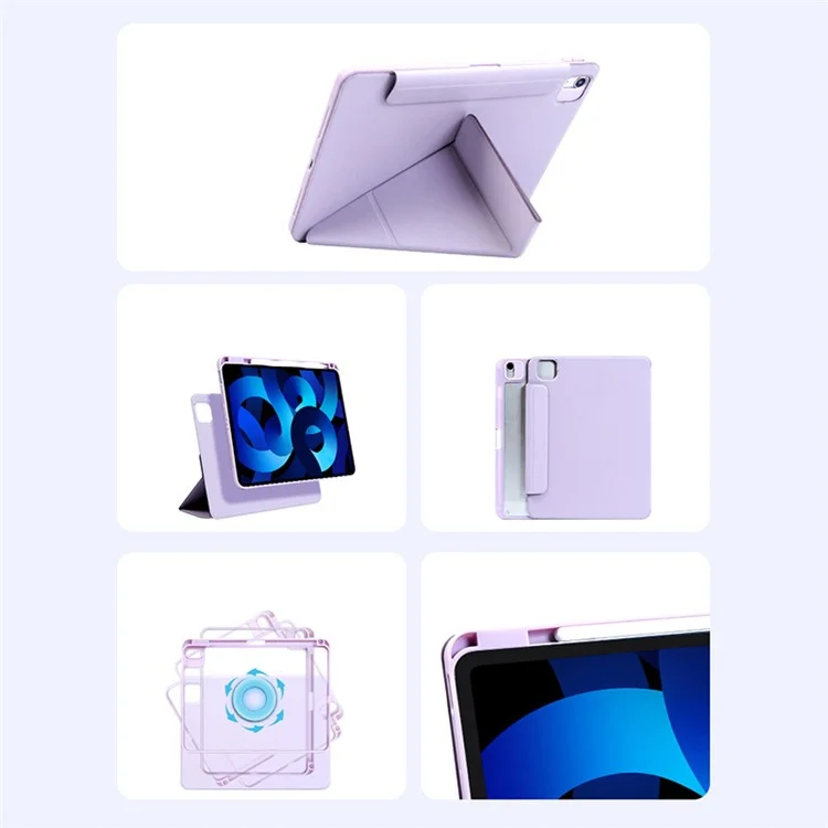 Funda para iPad Air 13 (2024) Carcasa PC+TPU+Piel Desmontable Cubierta de Tablet con Soporte - Púrpura