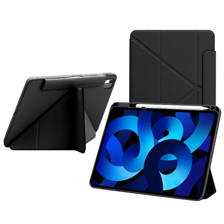 Para iPad Air 11 (2024) Case Origami Stand PU Leather Tablet Cover 360-degree Rotatable - Preto
