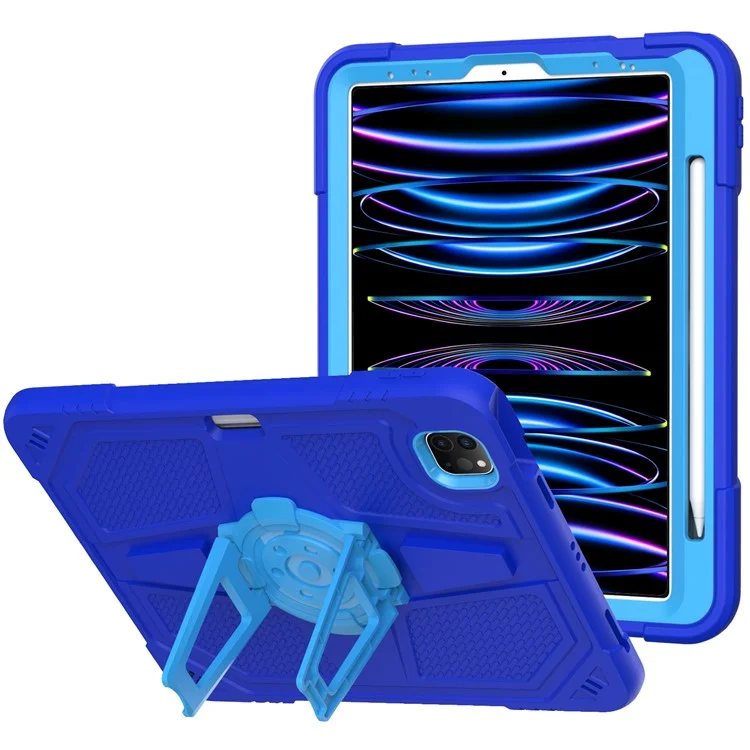Para iPad Pro 11 pulgadas (2018) / (2020) / (2021) / (2022) / Air (2020) / (2022) Funda PC + Silicona Soporte Tablet Cubierta con Ranura para Lápiz - Azul