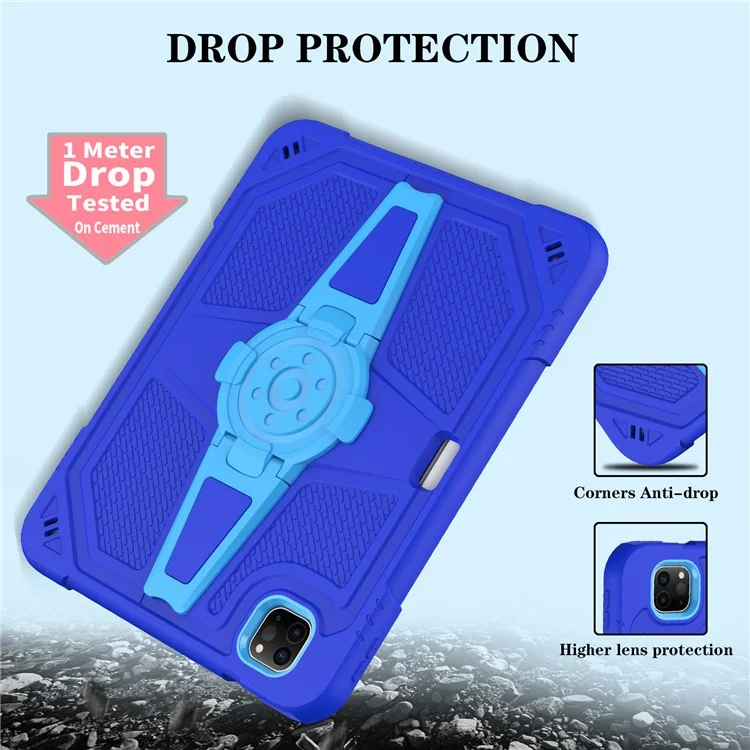 Para iPad Pro 11 pulgadas (2018) / (2020) / (2021) / (2022) / Air (2020) / (2022) Funda PC + Silicona Soporte Tablet Cubierta con Ranura para Lápiz - Azul