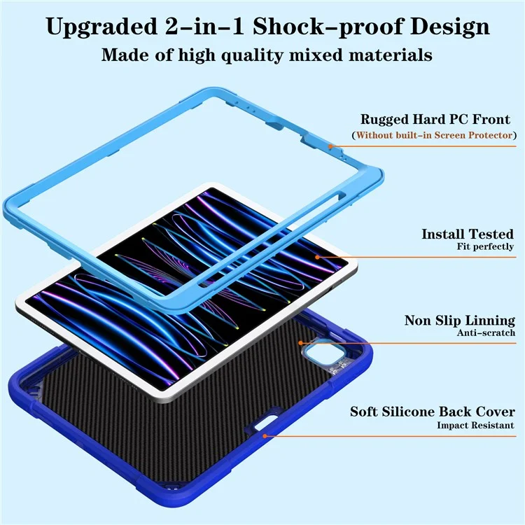 Para iPad Pro 11 pulgadas (2018) / (2020) / (2021) / (2022) / Air (2020) / (2022) Funda PC + Silicona Soporte Tablet Cubierta con Ranura para Lápiz - Azul