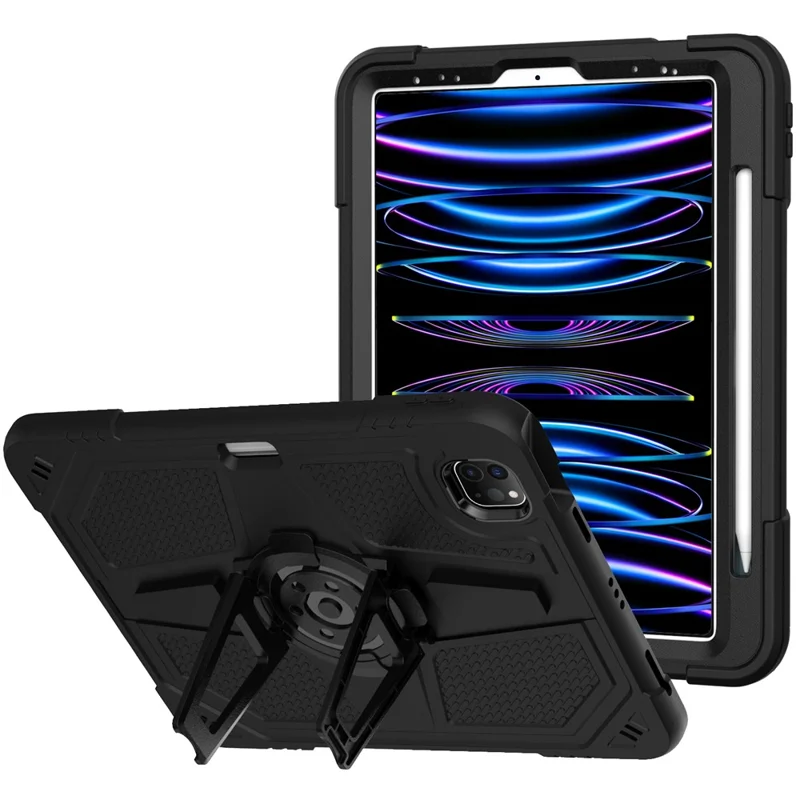 Pour iPad Pro 11 pouces (2018) / (2020) / (2021) / (2022) / Air (2020) / (2022) Étui PC + Silicone Kickstand Housse de tablette avec Fente pour Stylet - Noir