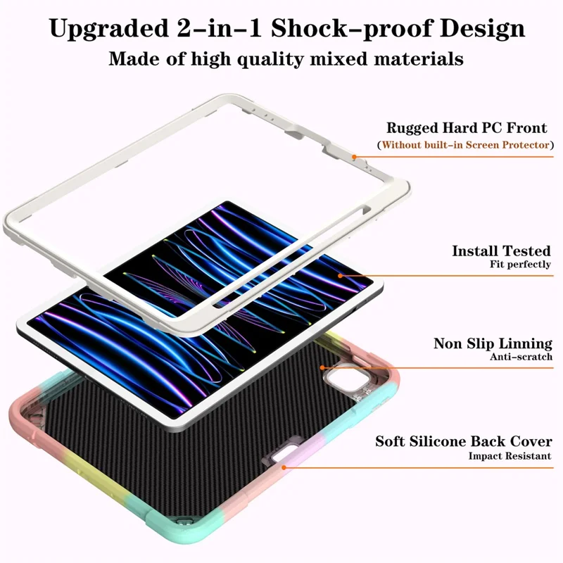 Para iPad Pro 11 polegadas (2018) / (2020) / (2021) / (2022) / Air (2020) / (2022) Capa PC + Silicone Kickstand Capa Tablet com Slot de Caneta - Multicolorida