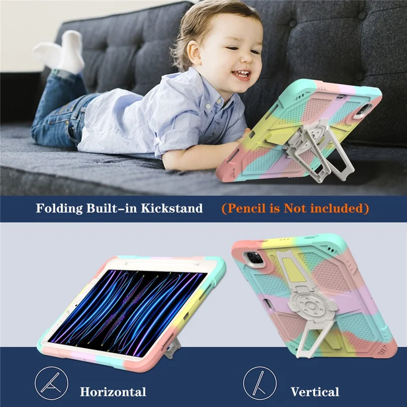 Para iPad Pro 11 polegadas (2018) / (2020) / (2021) / (2022) / Air (2020) / (2022) Capa PC + Silicone Kickstand Capa Tablet com Slot de Caneta - Multicolorida