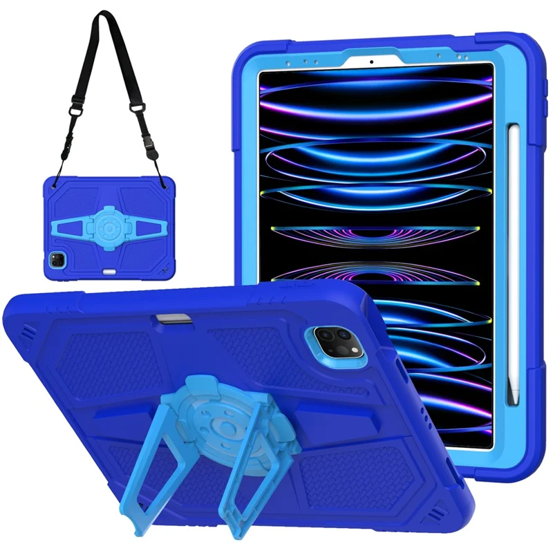Para iPad Pro 11 pulgadas (2018) / (2020) / (2021) / (2022) / Air (2020) / (2022) Funda con correa, cubierta de tableta de PC + silicona con soporte - Azul
