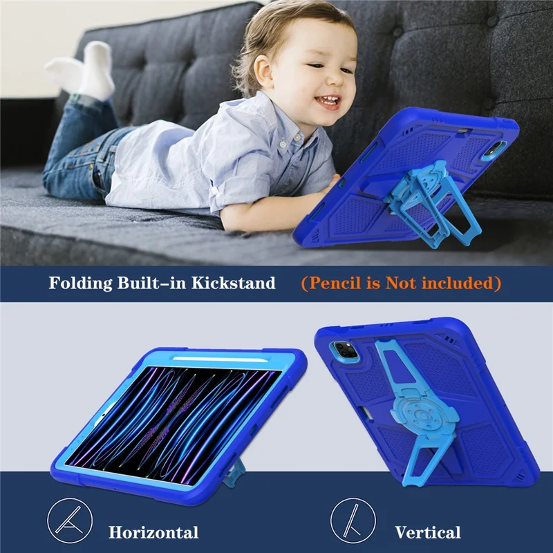 Para iPad Pro 11 pulgadas (2018) / (2020) / (2021) / (2022) / Air (2020) / (2022) Funda con correa, cubierta de tableta de PC + silicona con soporte - Azul