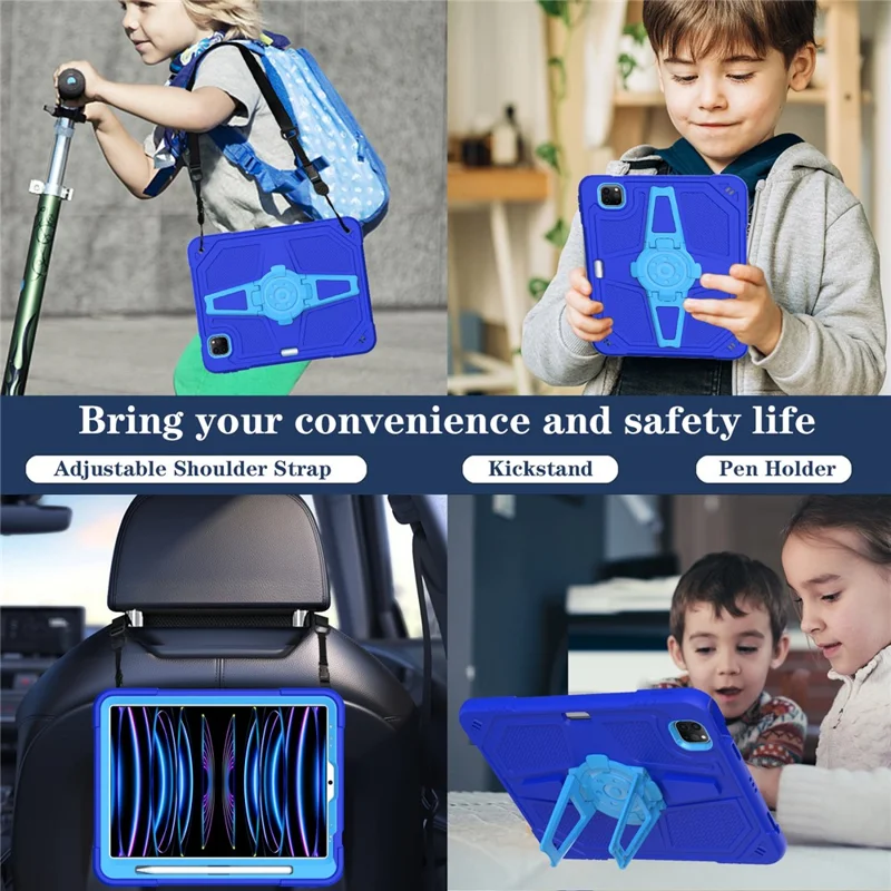 Para iPad Pro 11 pulgadas (2018) / (2020) / (2021) / (2022) / Air (2020) / (2022) Funda con correa, cubierta de tableta de PC + silicona con soporte - Azul