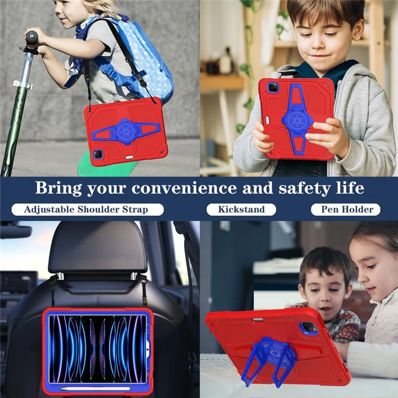 Para iPad Pro 11 pulgadas (2018) / (2020) / (2021) / (2022) / Air (2020) / (2022) Funda con Correa, Cubierta de Tablet PC + Silicona con Soporte - Rojo / Azul