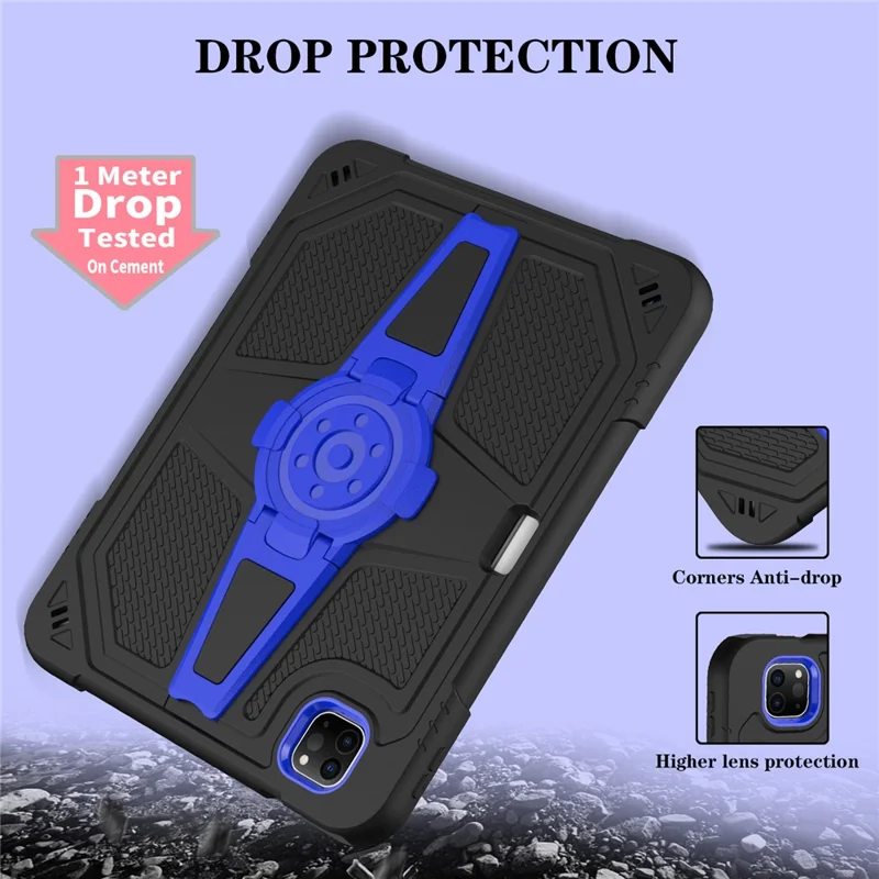 Para iPad Pro 11 polegadas (2018) / (2020) / (2021) / (2022) / Air (2020) / (2022) Capa com Alça, Capa para Tablet de PC + Silicone com Suporte - Preto / Azul