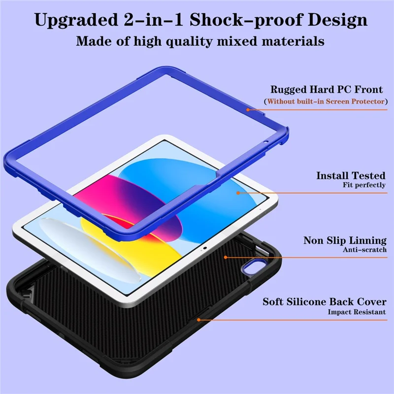 Pour iPad 10.9 (2022) Étui avec support Coque antichoc en PC + Silicone Housse de tablette avec fente pour stylet - Noir / Bleu