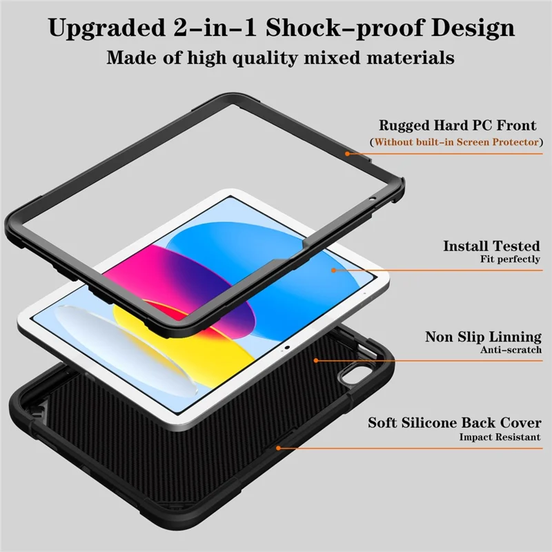 For iPad (2025) / 10.9 (2022) Kickstand Case Shockproof PC + Silicone Tablet Cover with Pen Slot - Black