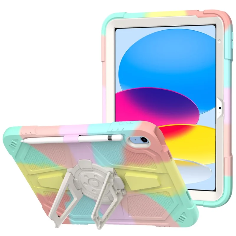 Für iPad 10.9 (2022) Kickstand-Hülle Stoßfest PC + Silikon-Tablet-Cover mit Stiftfach - Mehrfarbig