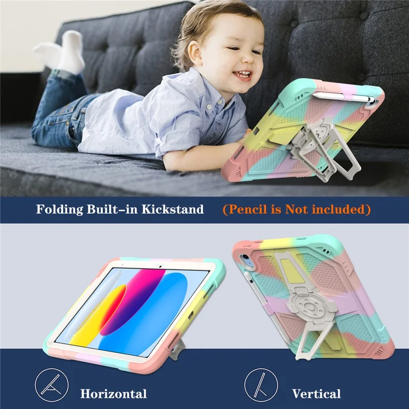 Für iPad 10.9 (2022) Kickstand-Hülle Stoßfest PC + Silikon-Tablet-Cover mit Stiftfach - Mehrfarbig