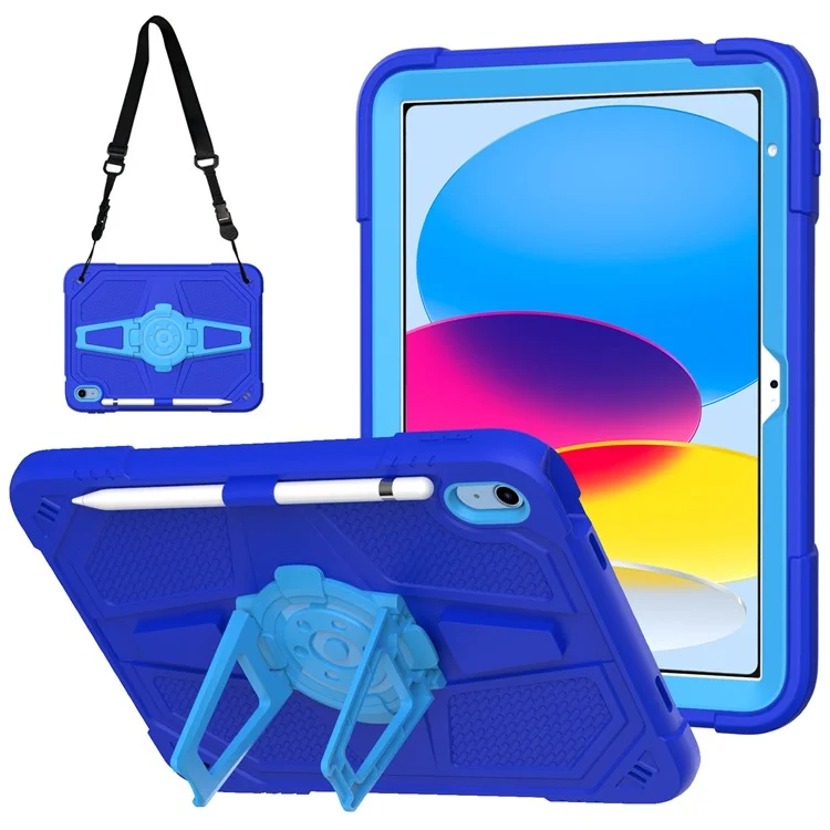 Für iPad 10.9 (2022) Case Punk Kickstand PC + Silikon Tablet Cover mit Schultergurt - Blau