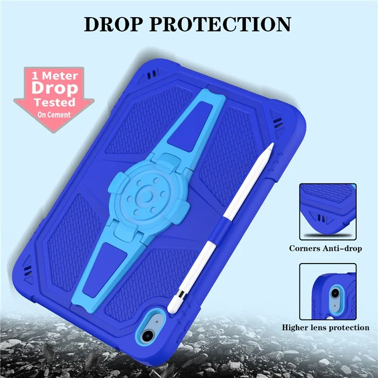 Für iPad 10.9 (2022) Case Punk Kickstand PC + Silikon Tablet Cover mit Schultergurt - Blau