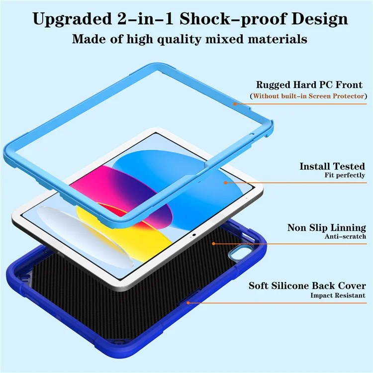 Für iPad 10.9 (2022) Case Punk Kickstand PC + Silikon Tablet Cover mit Schultergurt - Blau