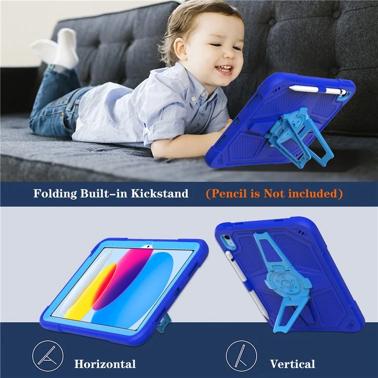 Für iPad 10.9 (2022) Case Punk Kickstand PC + Silikon Tablet Cover mit Schultergurt - Blau