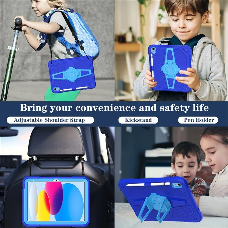 Für iPad 10.9 (2022) Case Punk Kickstand PC + Silikon Tablet Cover mit Schultergurt - Blau