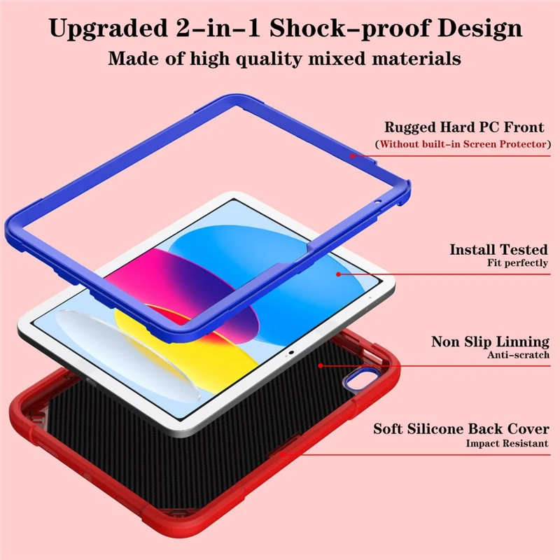 For iPad (2025) / 10.9 (2022) Case Punk Kickstand PC + Silicone Tablet Cover with Shoulder Strap - Red / Blue