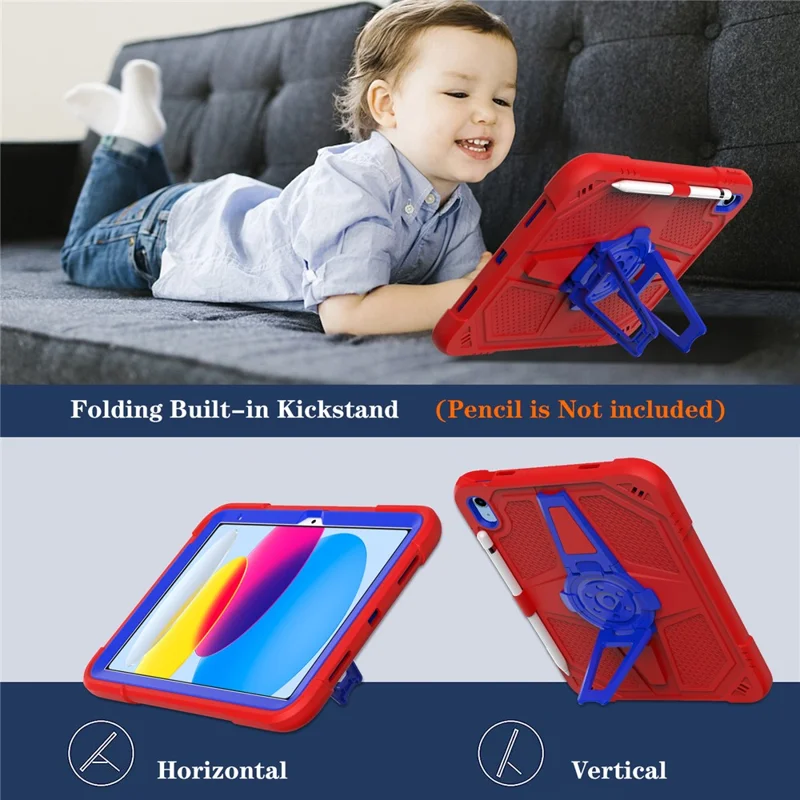 For iPad (2025) / 10.9 (2022) Case Punk Kickstand PC + Silicone Tablet Cover with Shoulder Strap - Red / Blue