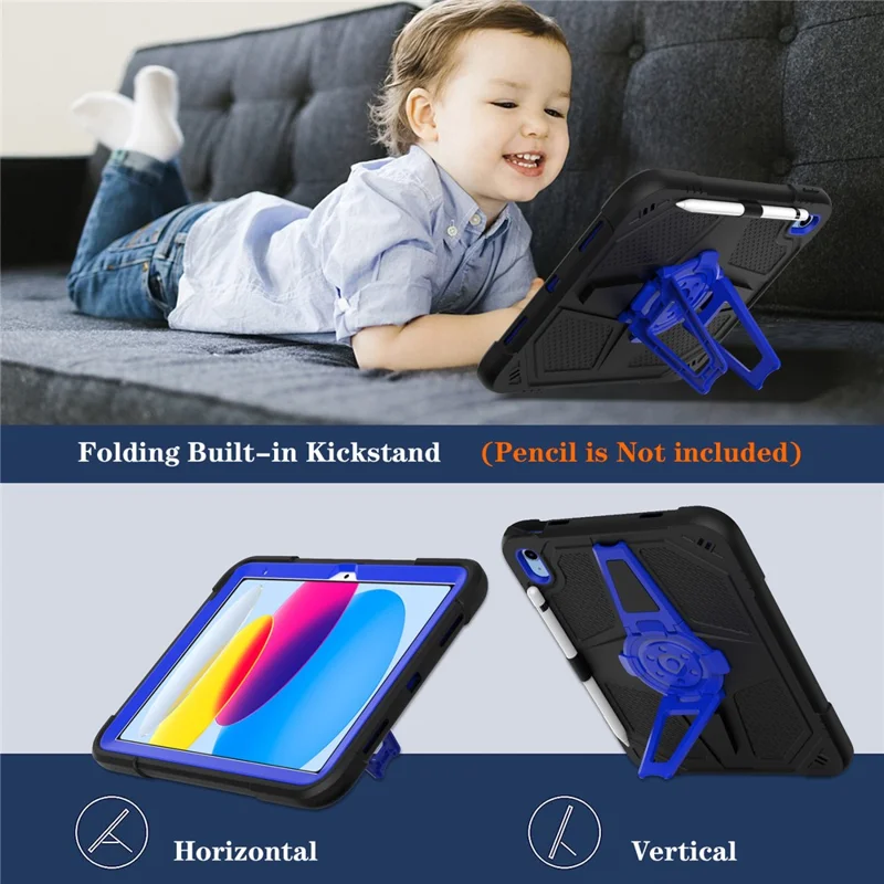 For iPad (2025) / 10.9 (2022) Case Punk Kickstand PC + Silicone Tablet Cover with Shoulder Strap - Black / Blue