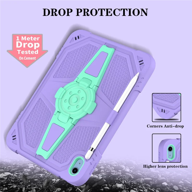 For iPad (2025) / 10.9 (2022) Case Punk Kickstand PC + Silicone Tablet Cover with Shoulder Strap - Purple