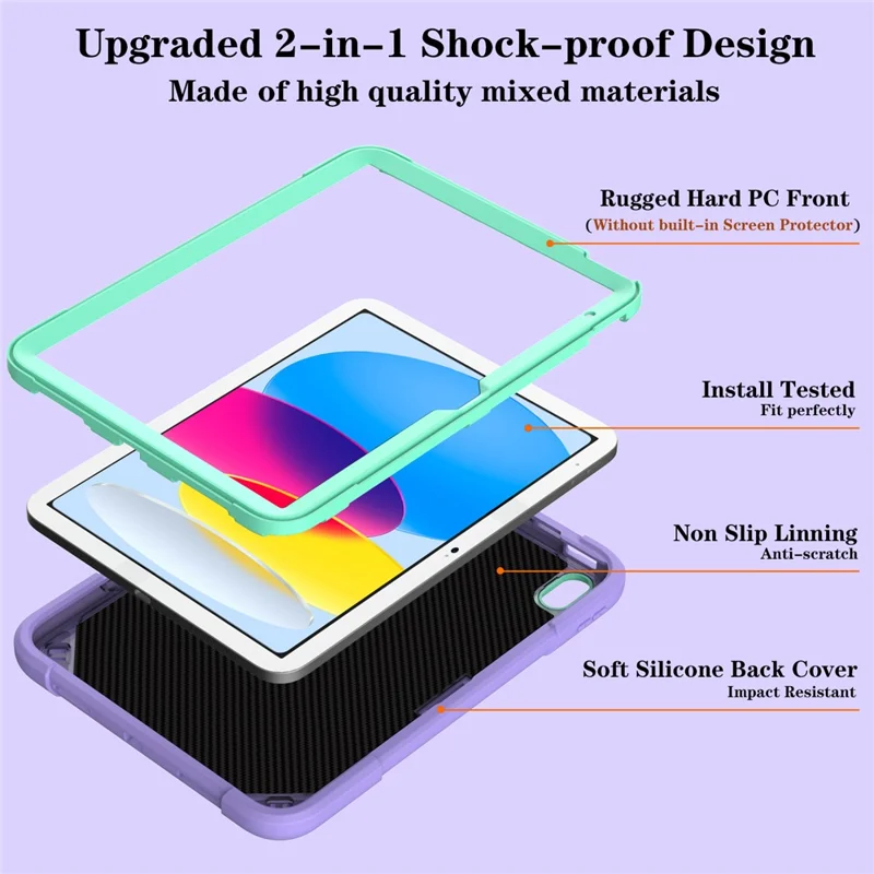 For iPad (2025) / 10.9 (2022) Case Punk Kickstand PC + Silicone Tablet Cover with Shoulder Strap - Purple