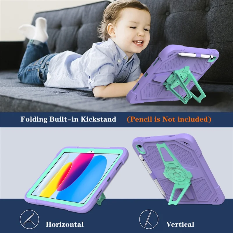 For iPad (2025) / 10.9 (2022) Case Punk Kickstand PC + Silicone Tablet Cover with Shoulder Strap - Purple