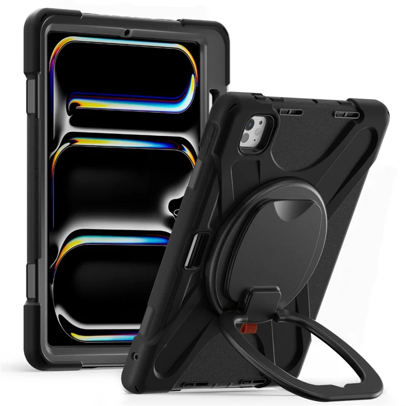 For iPad Pro 11 (2025) / 11 (2024) Shockproof Case Rotating Kickstand PC+Silicone Tablet Cover - Black