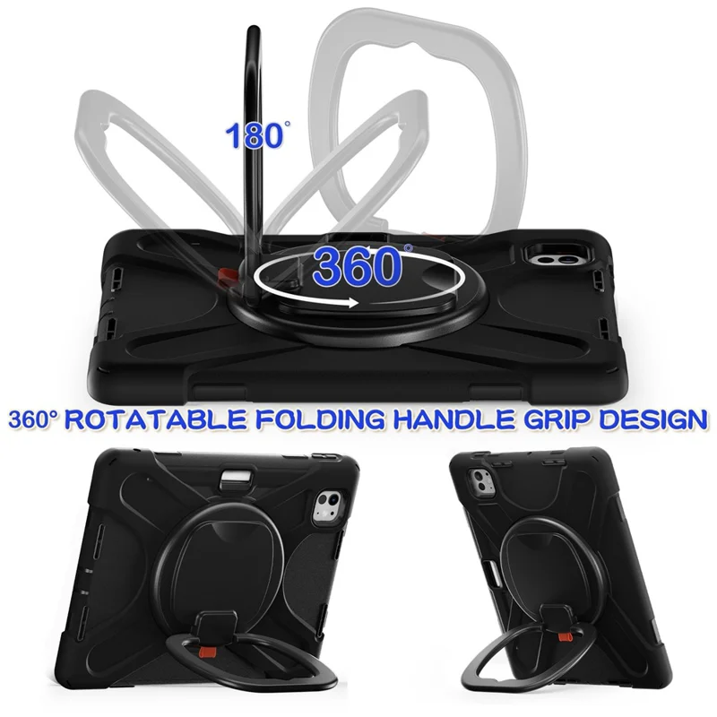 For iPad Pro 11 (2025) / 11 (2024) Shockproof Case Rotating Kickstand PC+Silicone Tablet Cover - Black